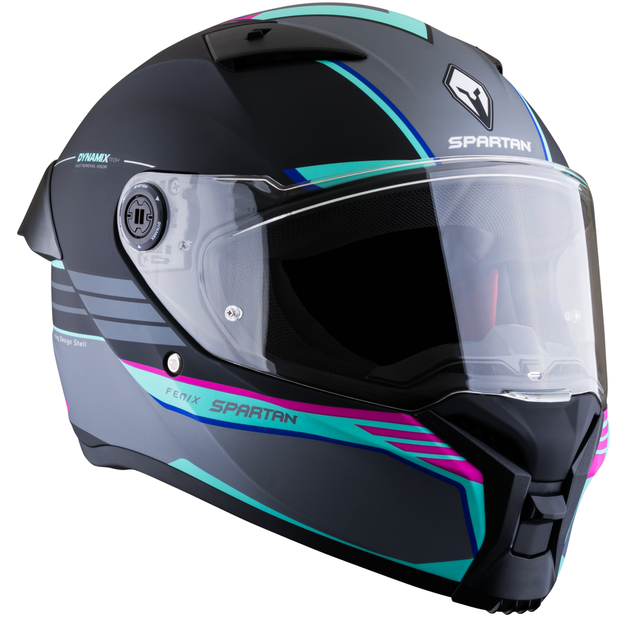 Casco SPARTAN Fenix Slab Negro Gris Turquesa Rosa