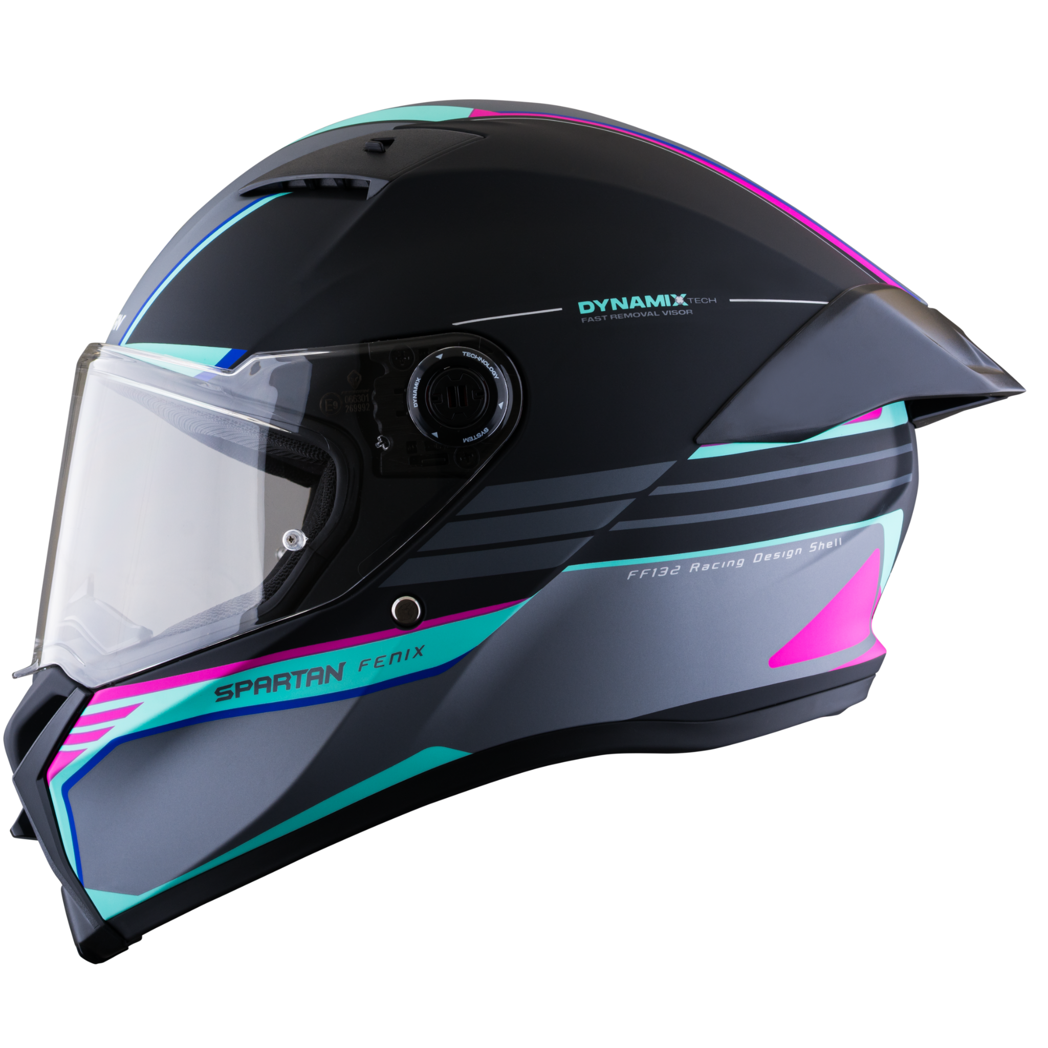 Casco SPARTAN Fenix Slab Negro Gris Turquesa Rosa