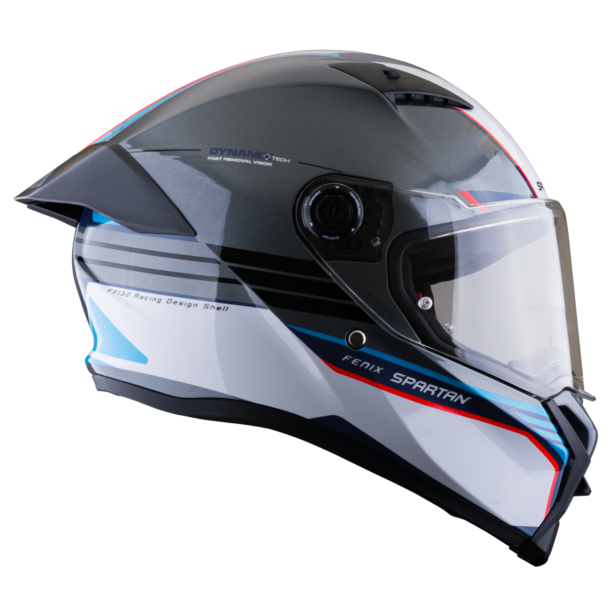 Casco SPARTAN Fenix Slab Gris Blanco Azul Rojo Brillante