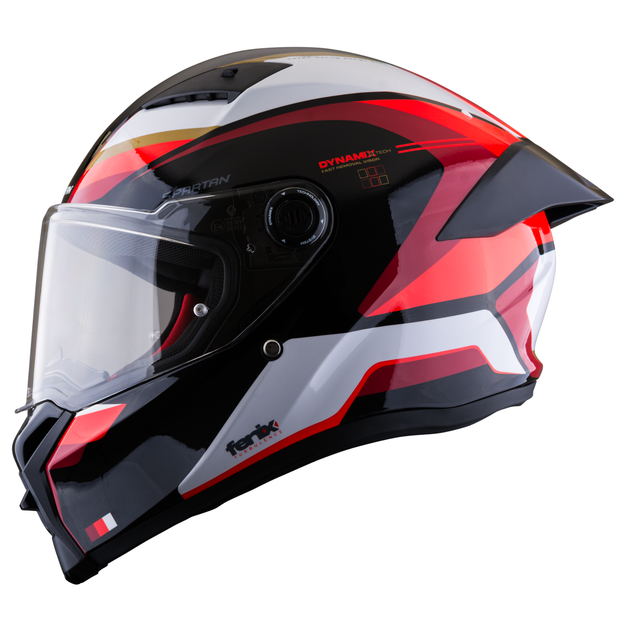 Casco SPARTAN Fenix Turb Negro Blanco Rojo Brillante