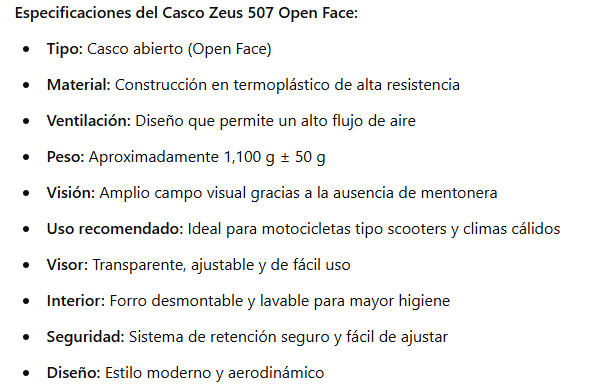 ESPECIFICACIONES ZEUS507