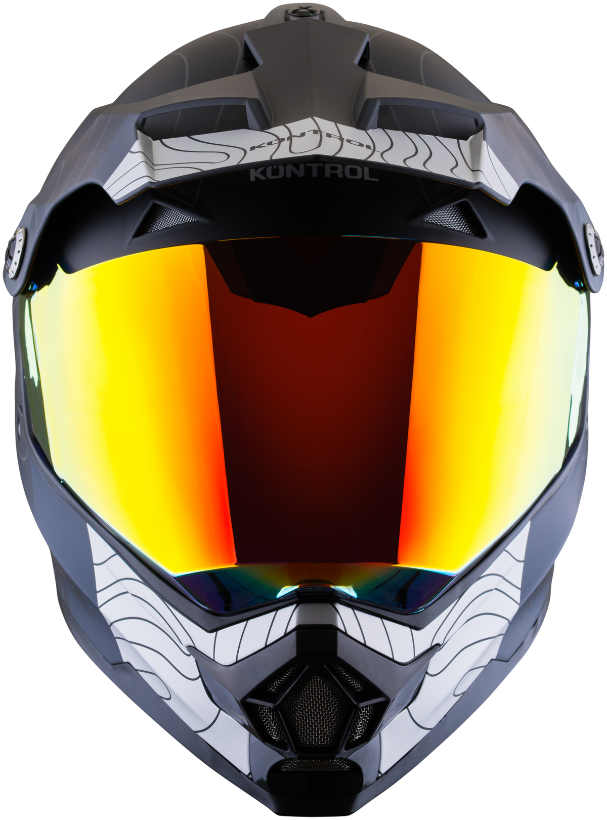 Vista frontal con visor espejo del casco KONTROL 819-6 Desert negro azul