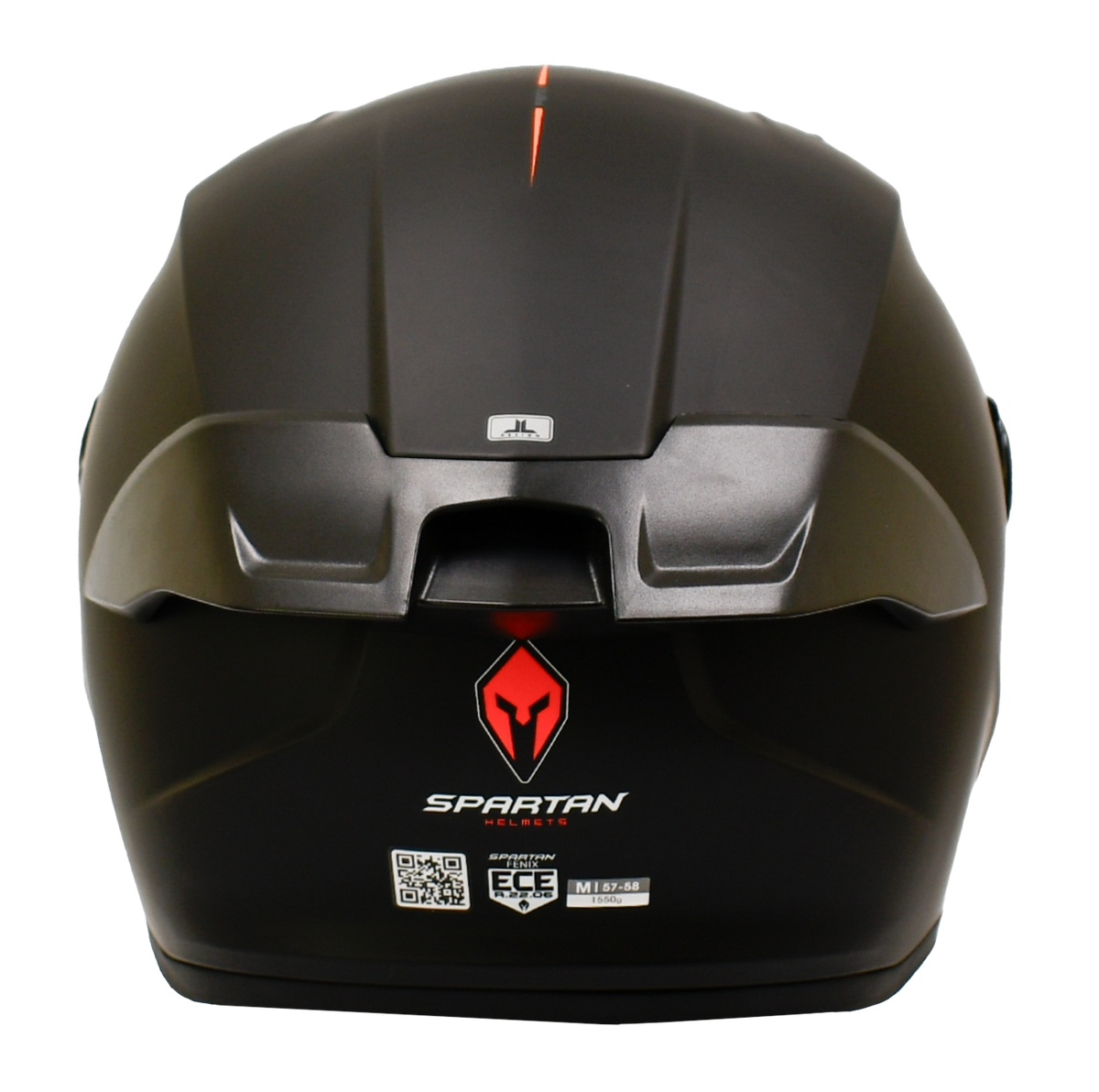 Casco Spartan Fenix negro mate con visor dorado, vista posterior