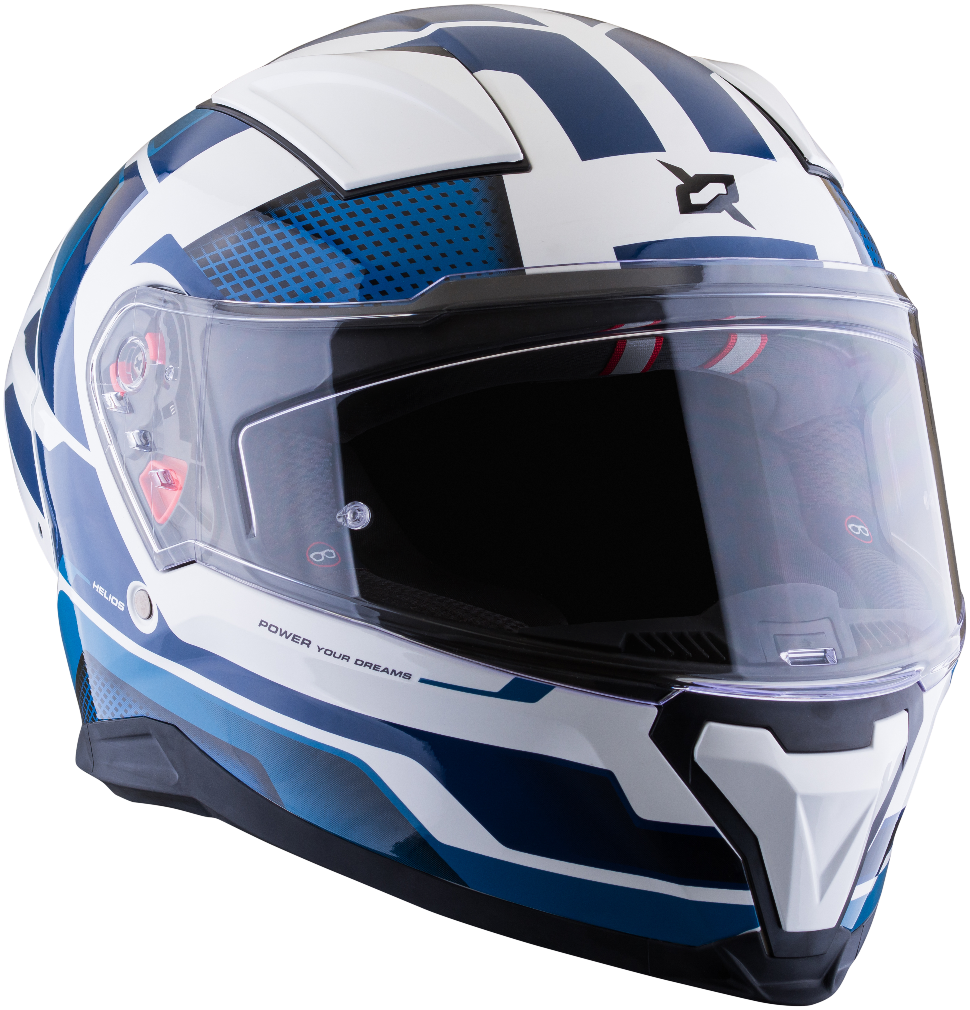 Vista lateral izquierda del casco XSPORTS Helios Asphalt blanco azul