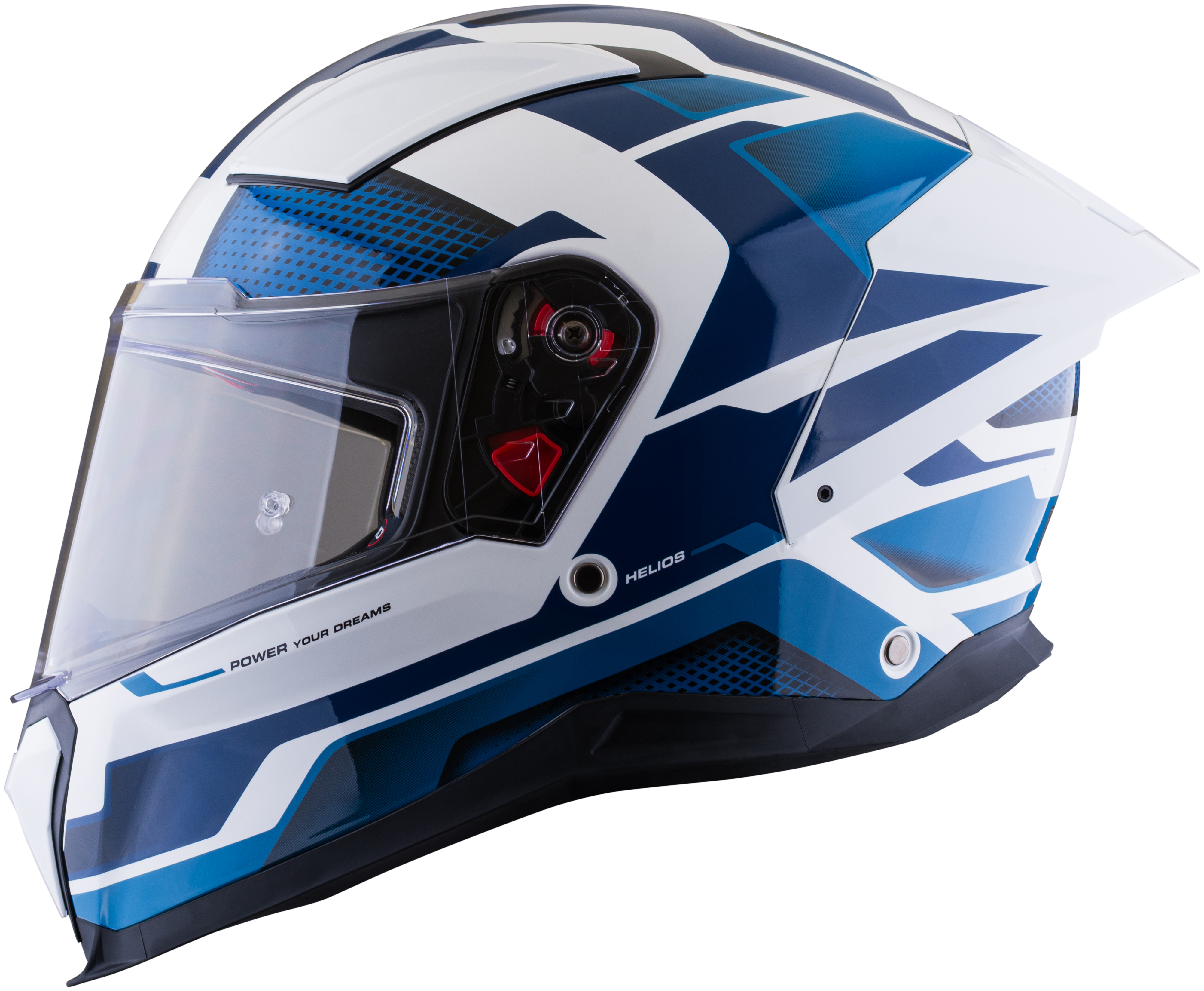 Casco XSPORTS Helios Asphalt blanco azul, vista lateral