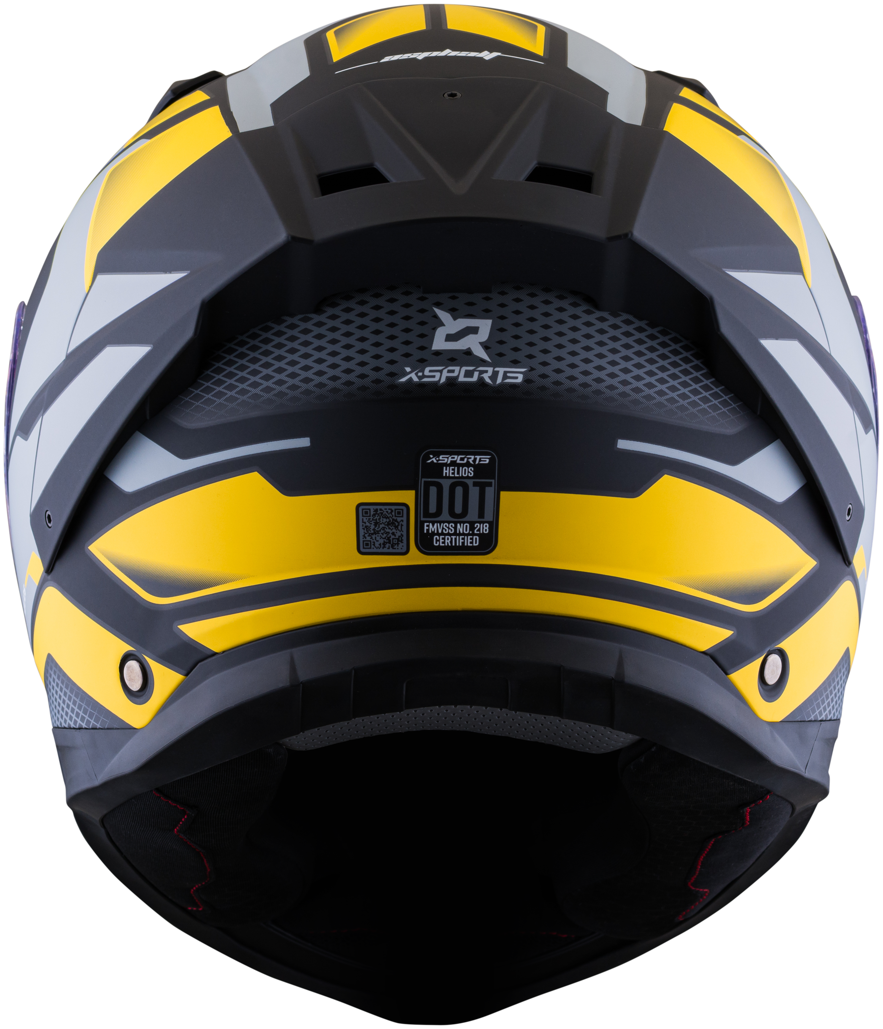Vista frontal del casco XSPORTS Helios Asphalt gris amarillo