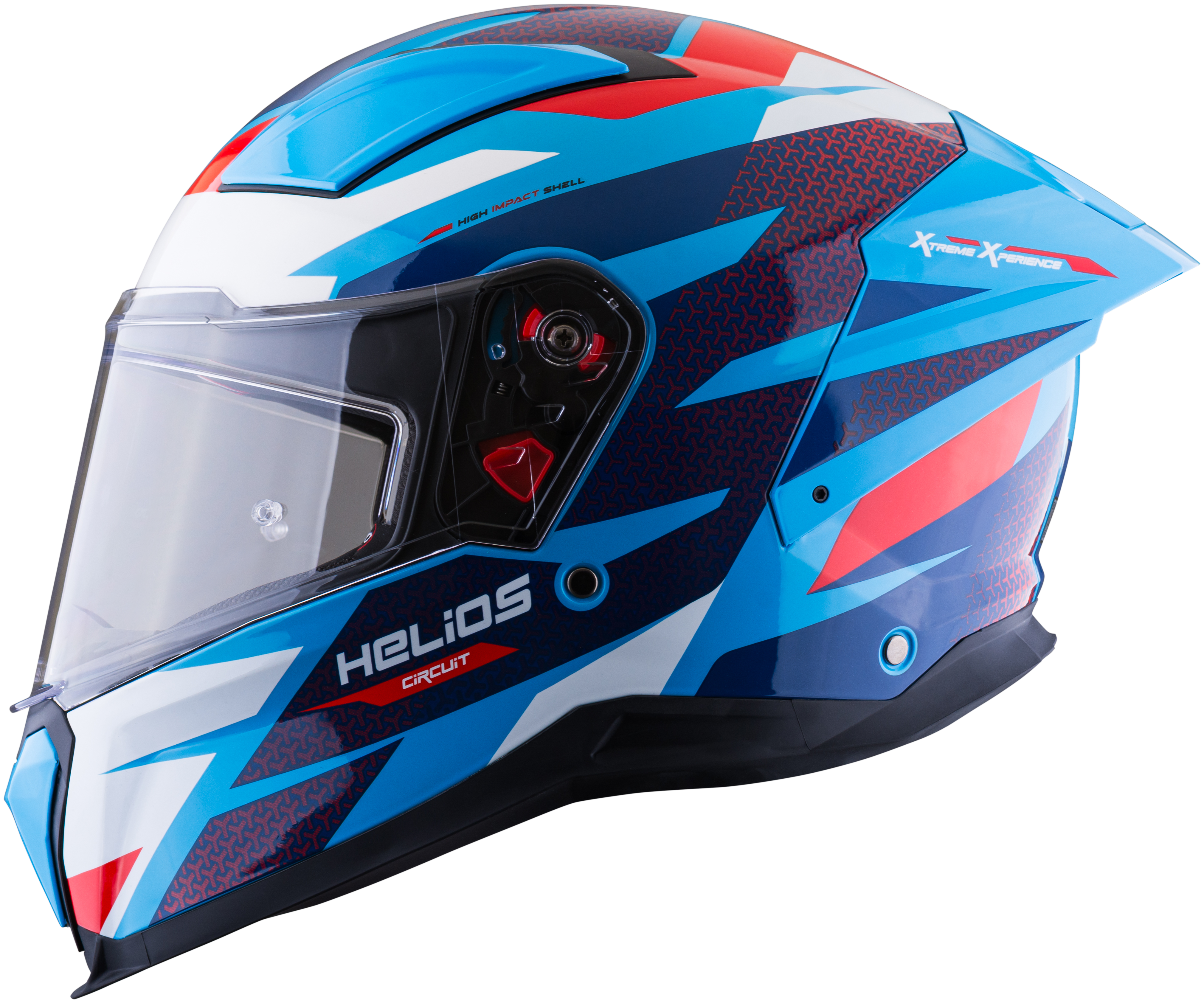 Casco XSPORTS Helios Circuit negro azul rojo, vista lateral