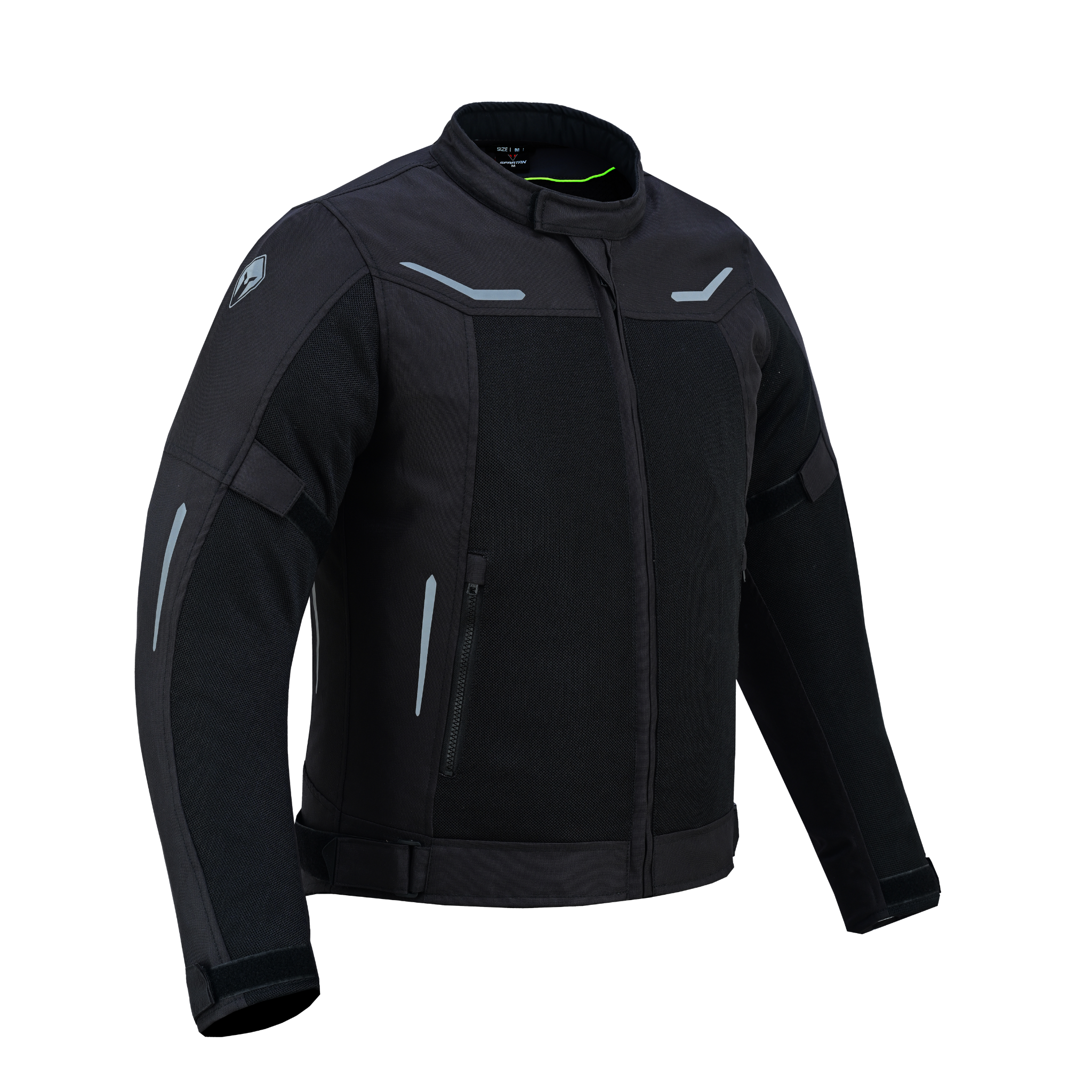 Vista posterior lateral de la chaqueta SPARTAN Mesh negra