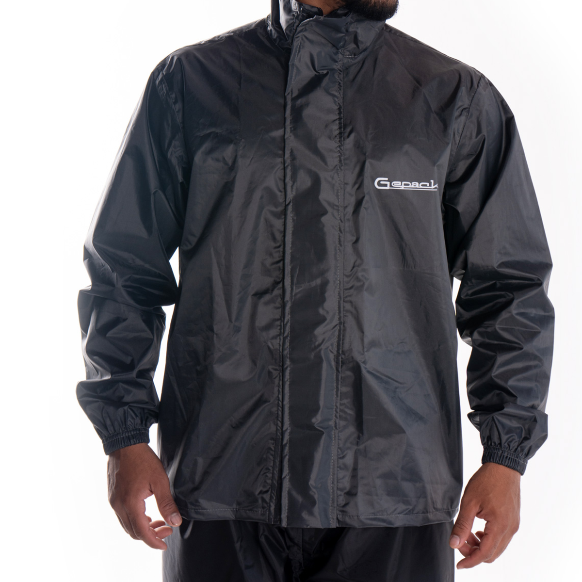 Impermeable Ride Gepack V3TROX, chaqueta negra, vista frontal