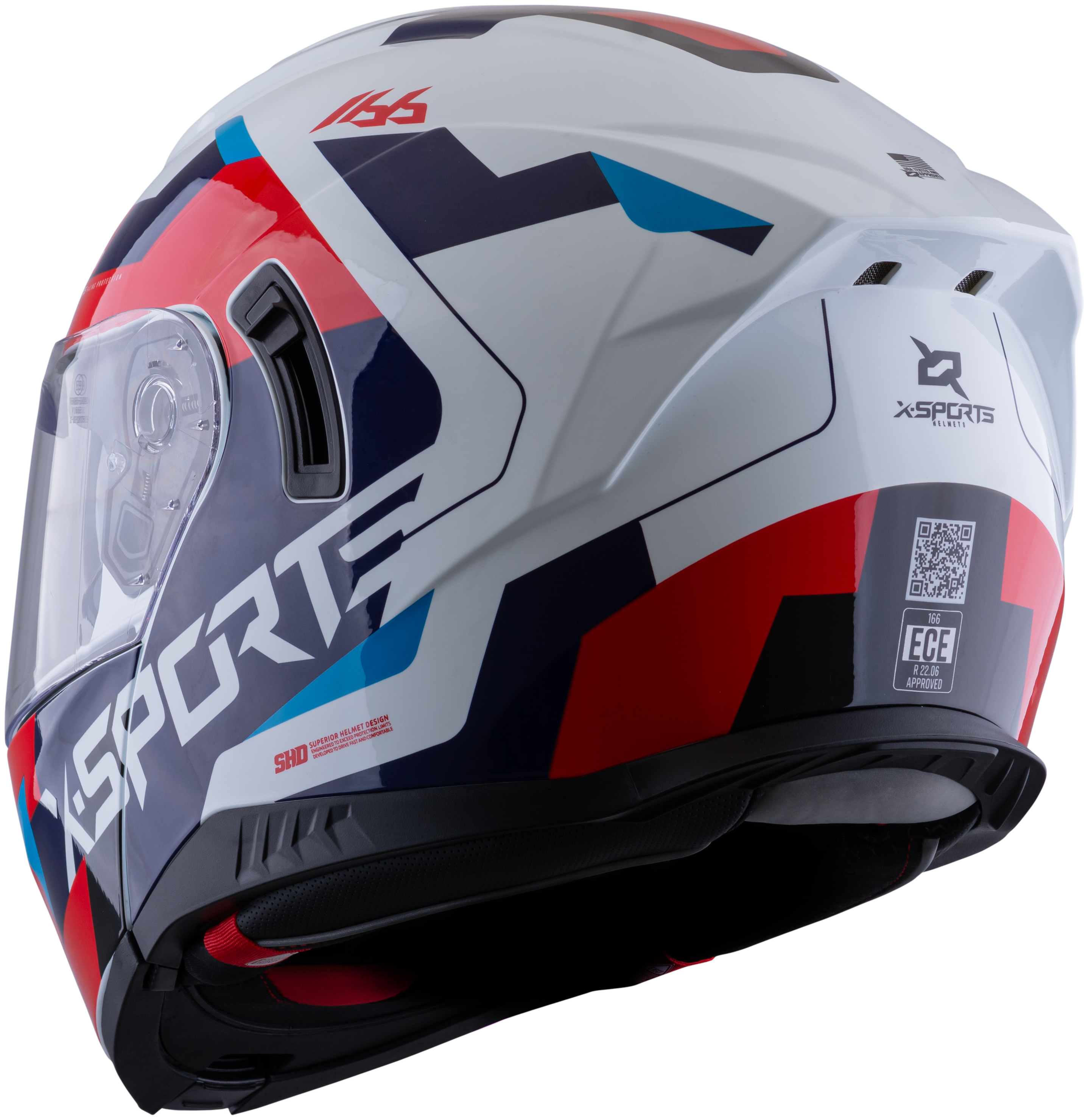 Casco XSPORTS 166 Bokanix Blanco Azul Rojo Brillante