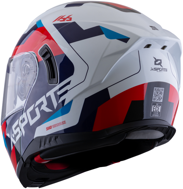 Casco XSPORTS 166 Bokanix Blanco Azul Rojo Brillante