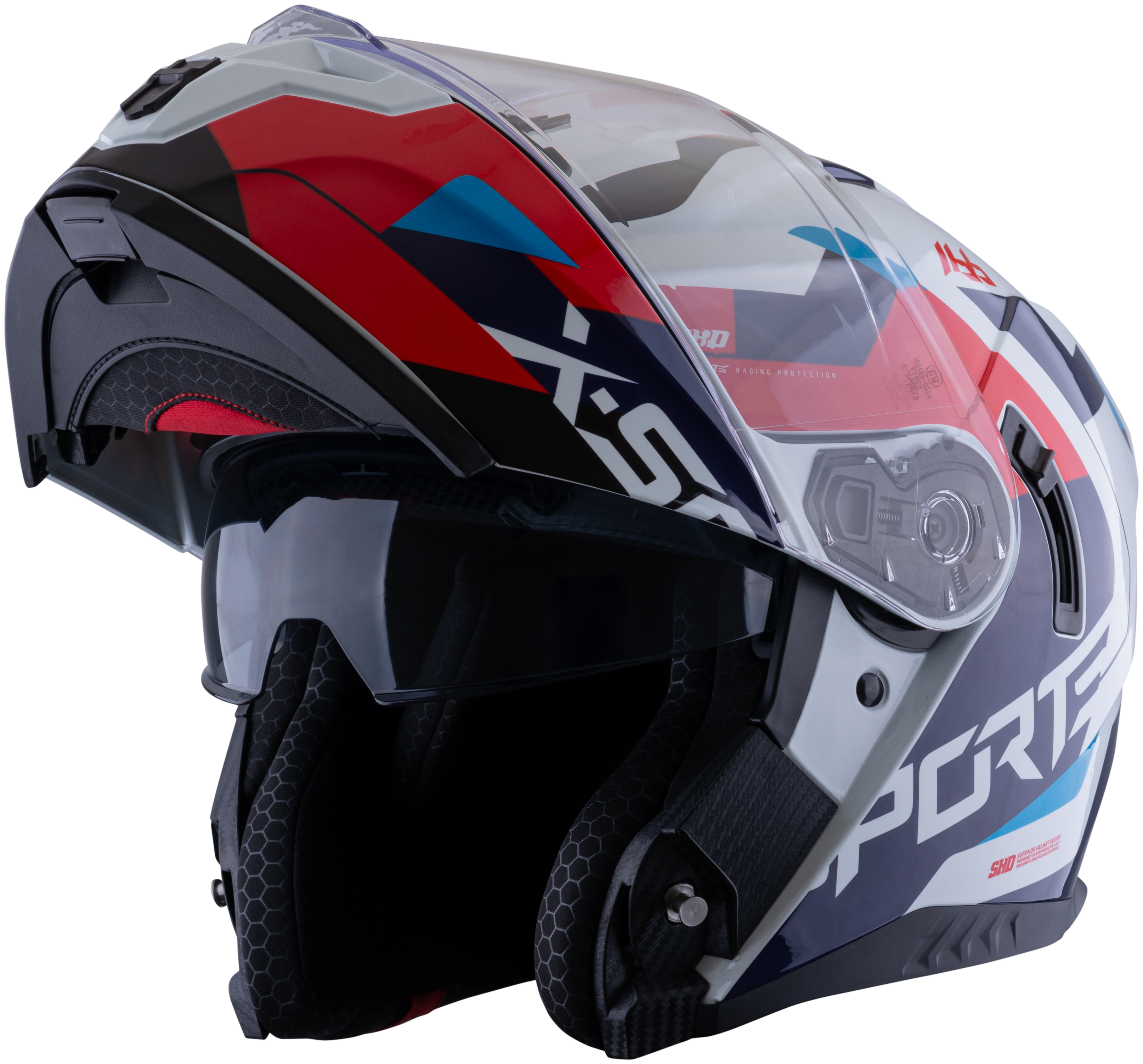 Casco XSPORTS 166 Bokanix Blanco Azul Rojo Brillante