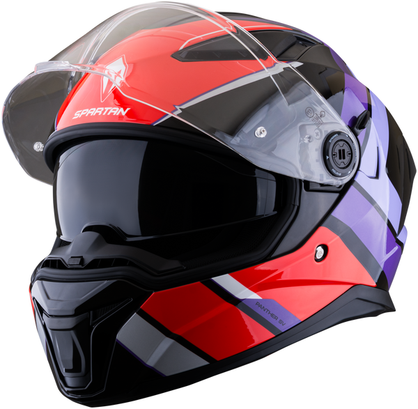 Casco SPARTAN Panther Valve Negro Rojo Morado