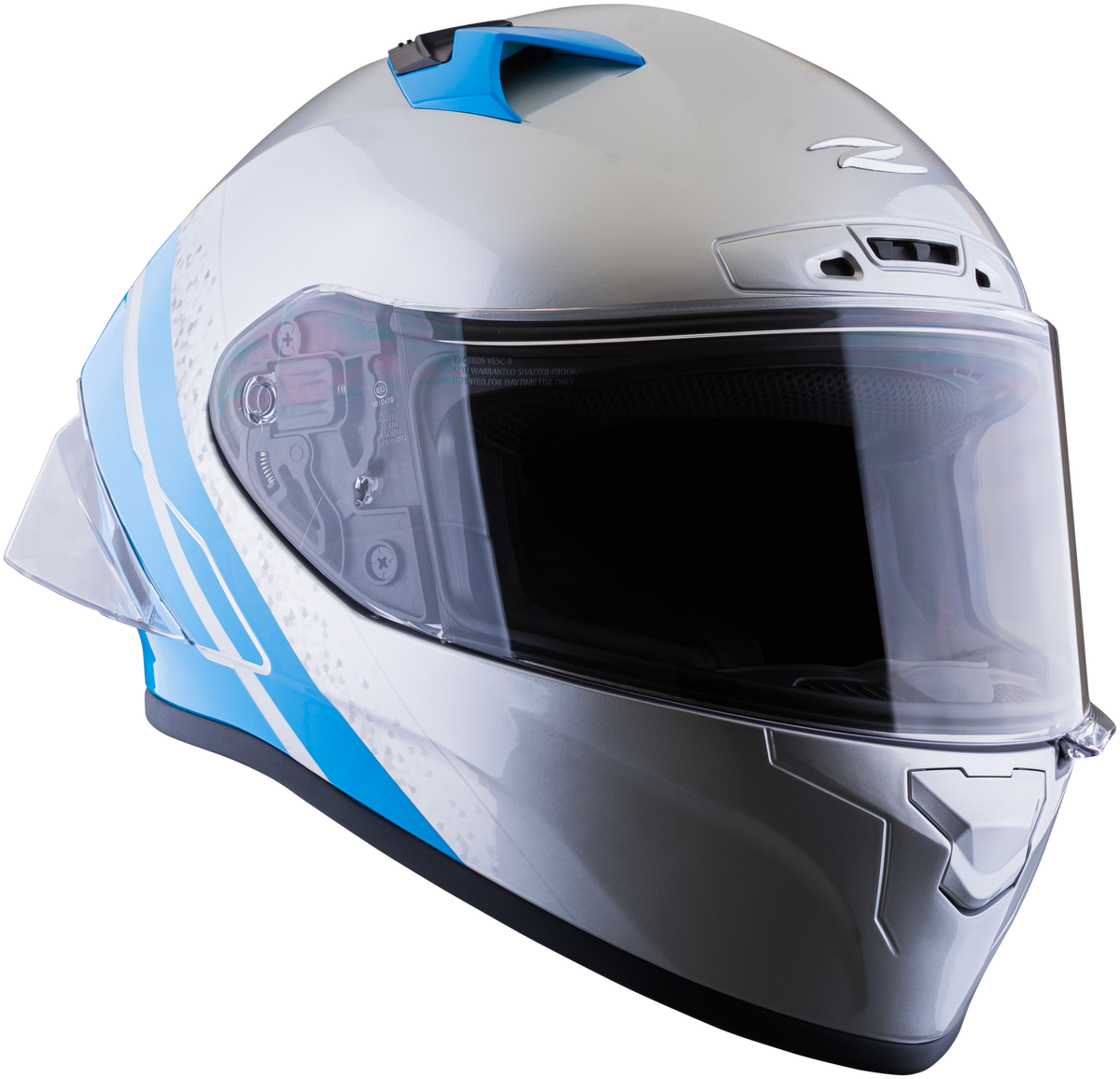 Casco ZEUS 826 Plata Azul Brillante