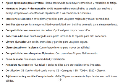 CARACTERÍSTICAS PANTALONAIRDAMA