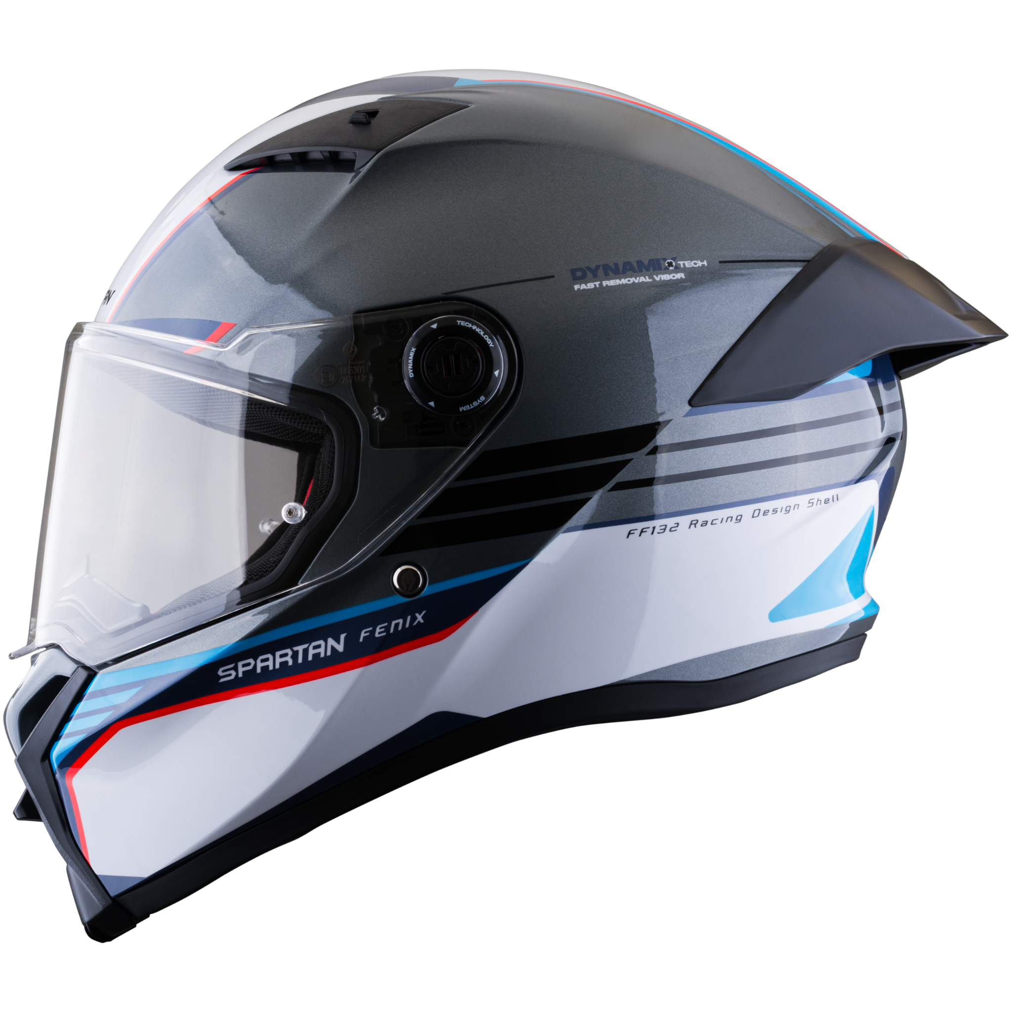 Casco SPARTAN Fenix Slab Gris Blanco Azul Rojo Brillante