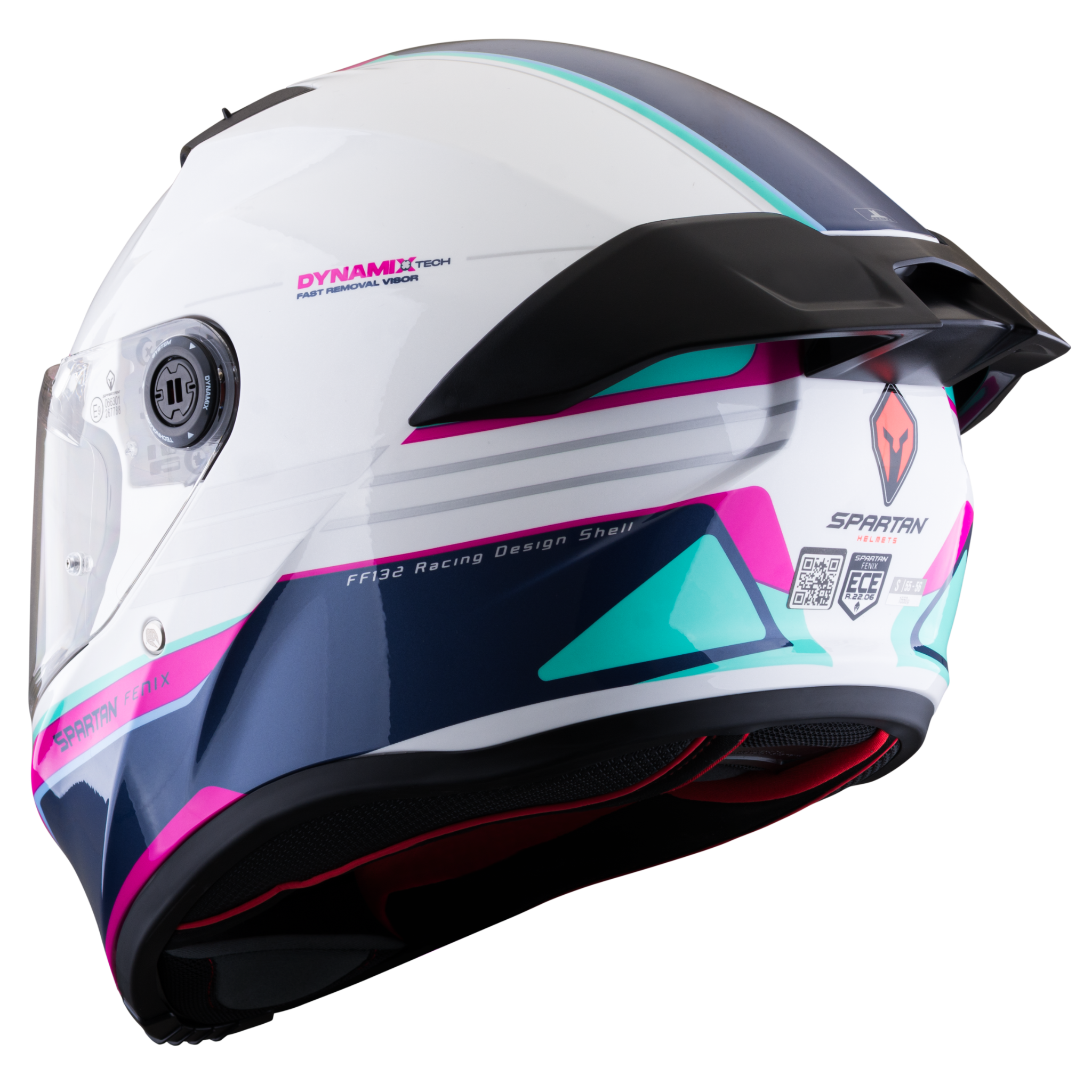 Casco SPARTAN Fenix Slab Blanco Turquesa Rosa Brillante