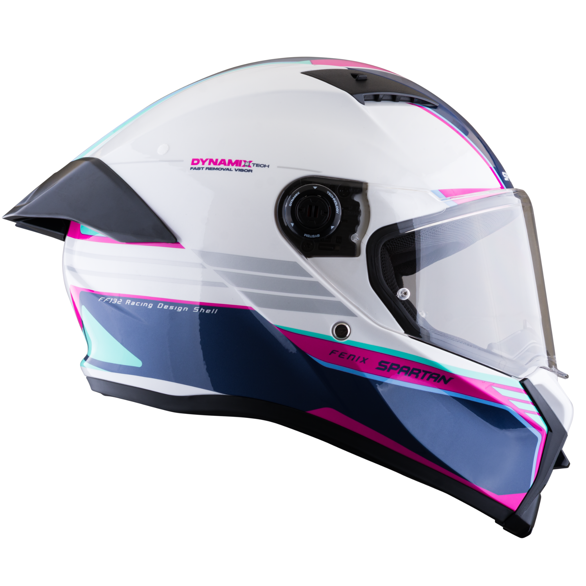 Casco SPARTAN Fenix Slab Blanco Turquesa Rosa Brillante