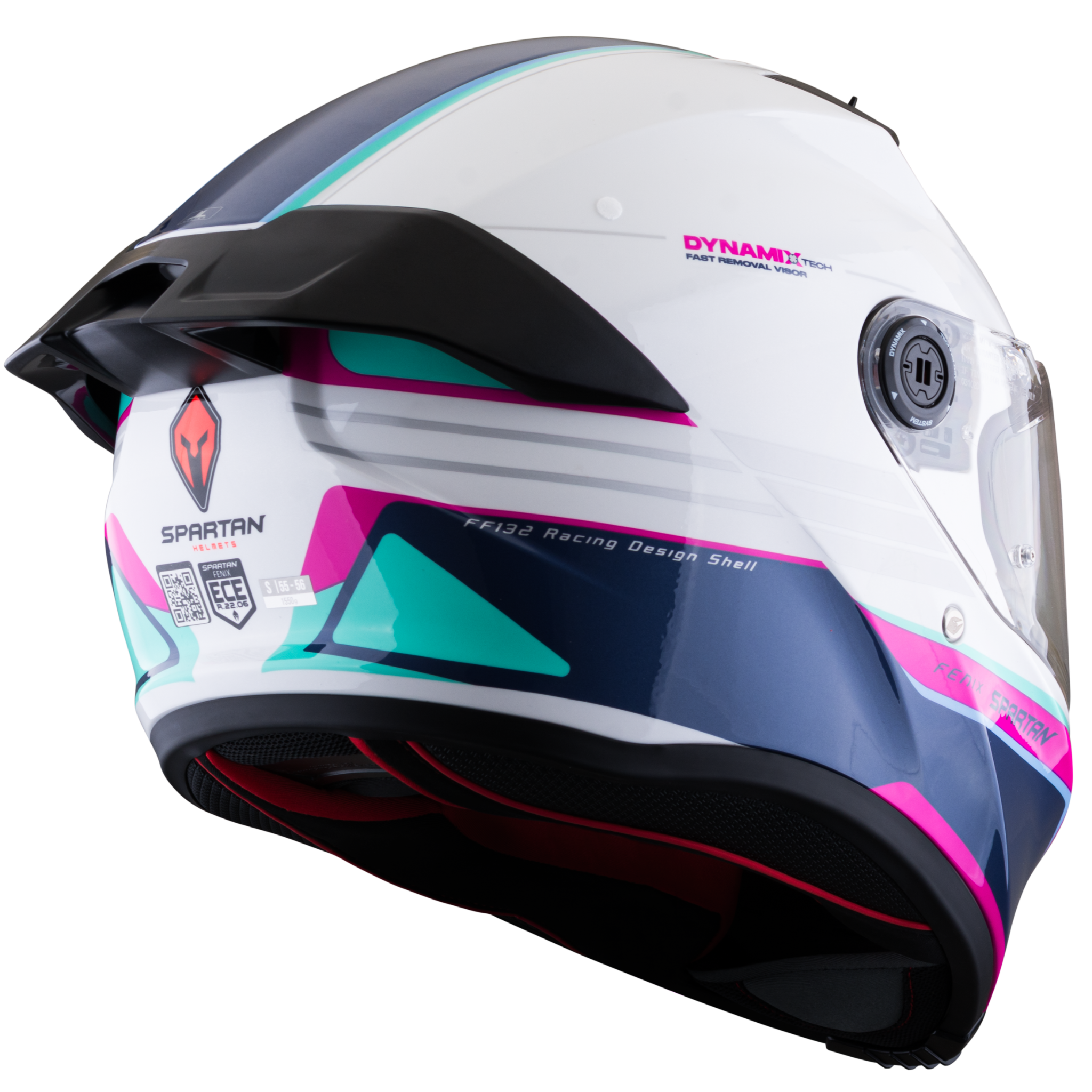 Casco SPARTAN Fenix Slab Blanco Turquesa Rosa Brillante