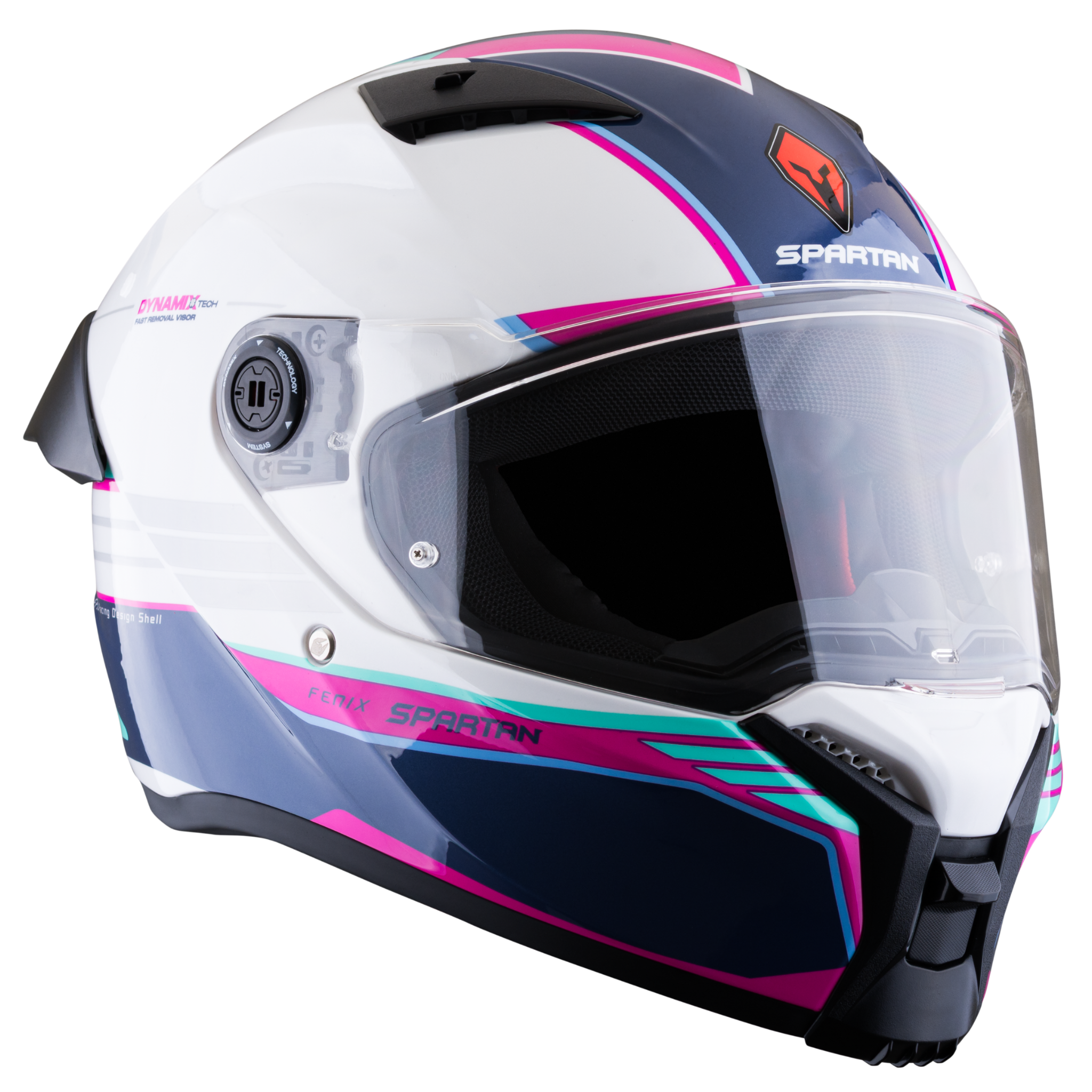 Casco SPARTAN Fenix Slab Blanco Turquesa Rosa Brillante