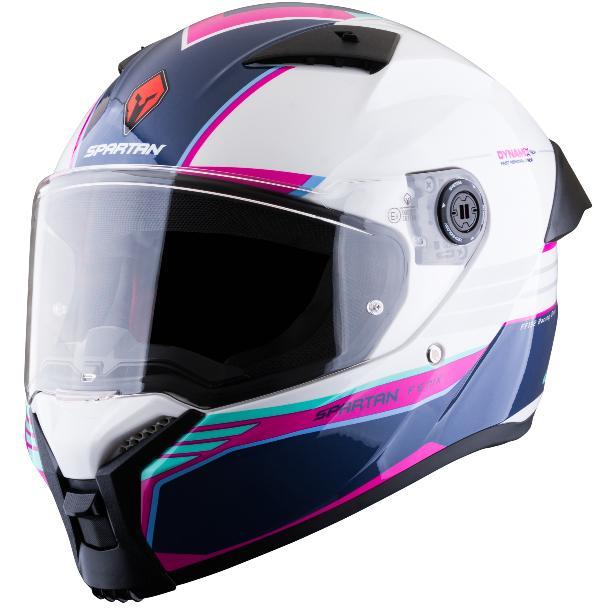 Casco SPARTAN Fenix Slab Blanco Turquesa Rosa Brillante