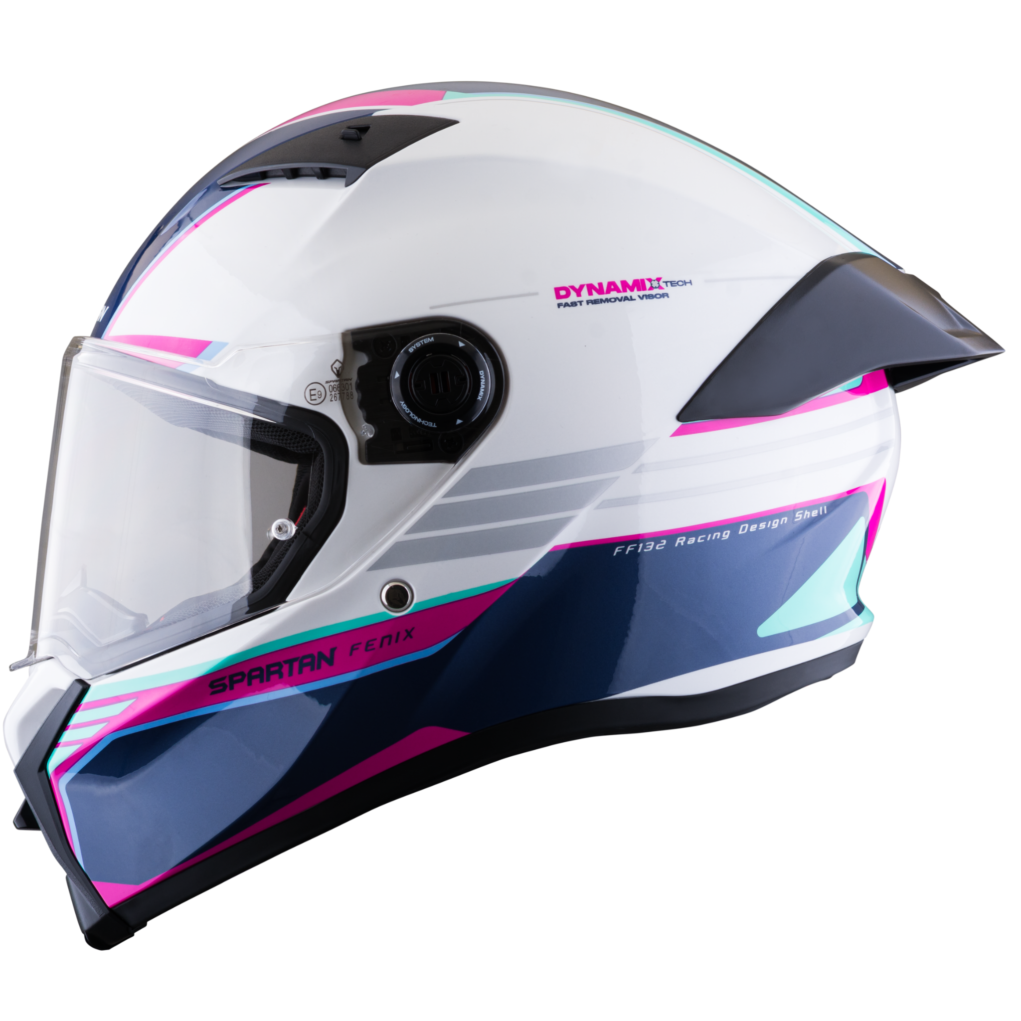 Casco SPARTAN Fenix Slab Blanco Turquesa Rosa Brillante