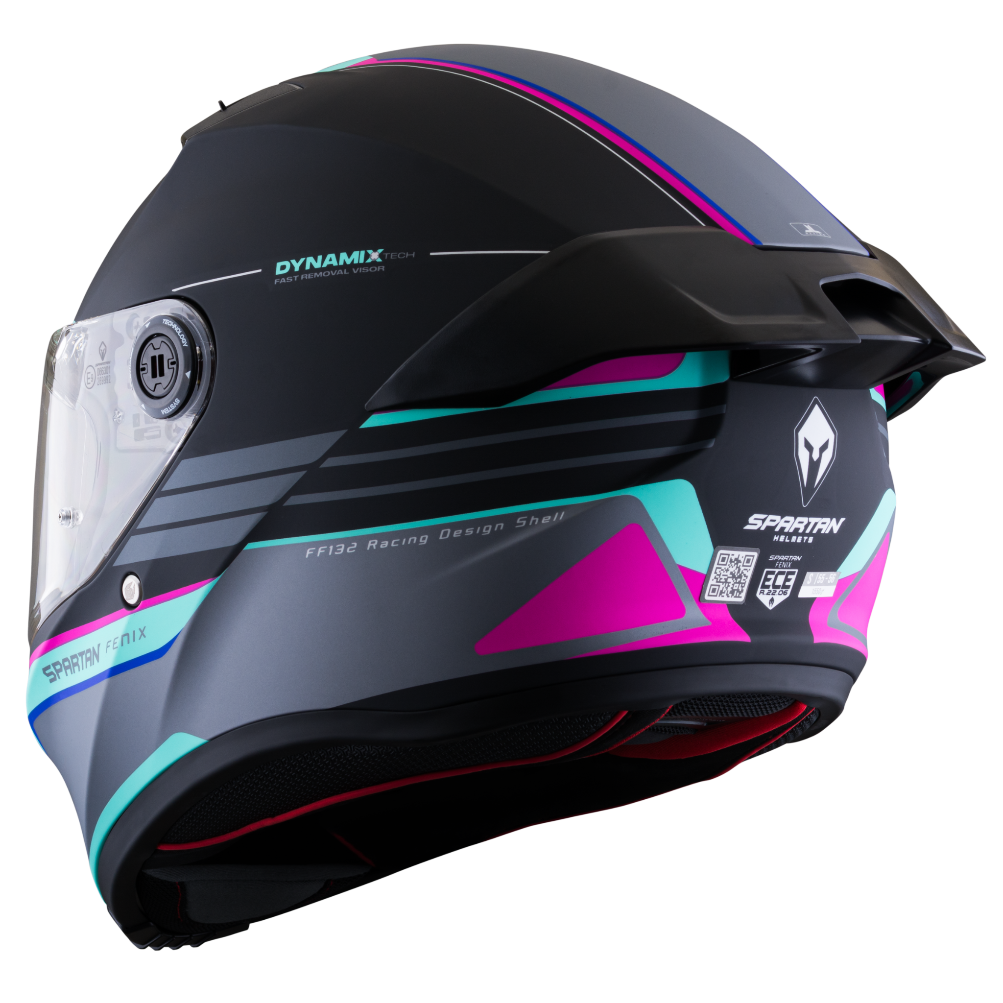 Casco SPARTAN Fenix Slab Negro Gris Turquesa Rosa