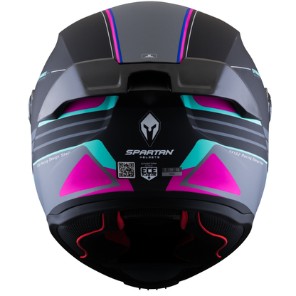 Casco SPARTAN Fenix Slab Negro Gris Turquesa Rosa