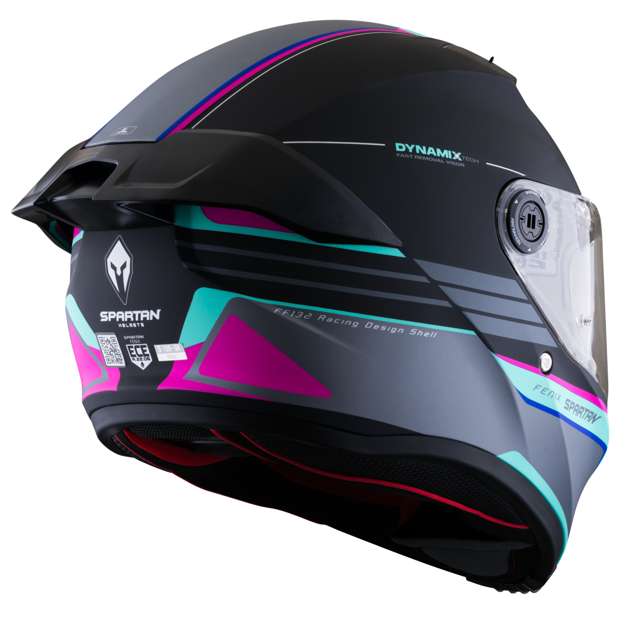 Casco SPARTAN Fenix Slab Negro Gris Turquesa Rosa