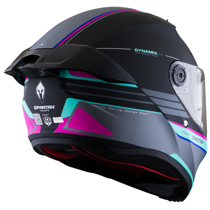 Casco SPARTAN Fenix Slab Negro Gris Turquesa Rosa