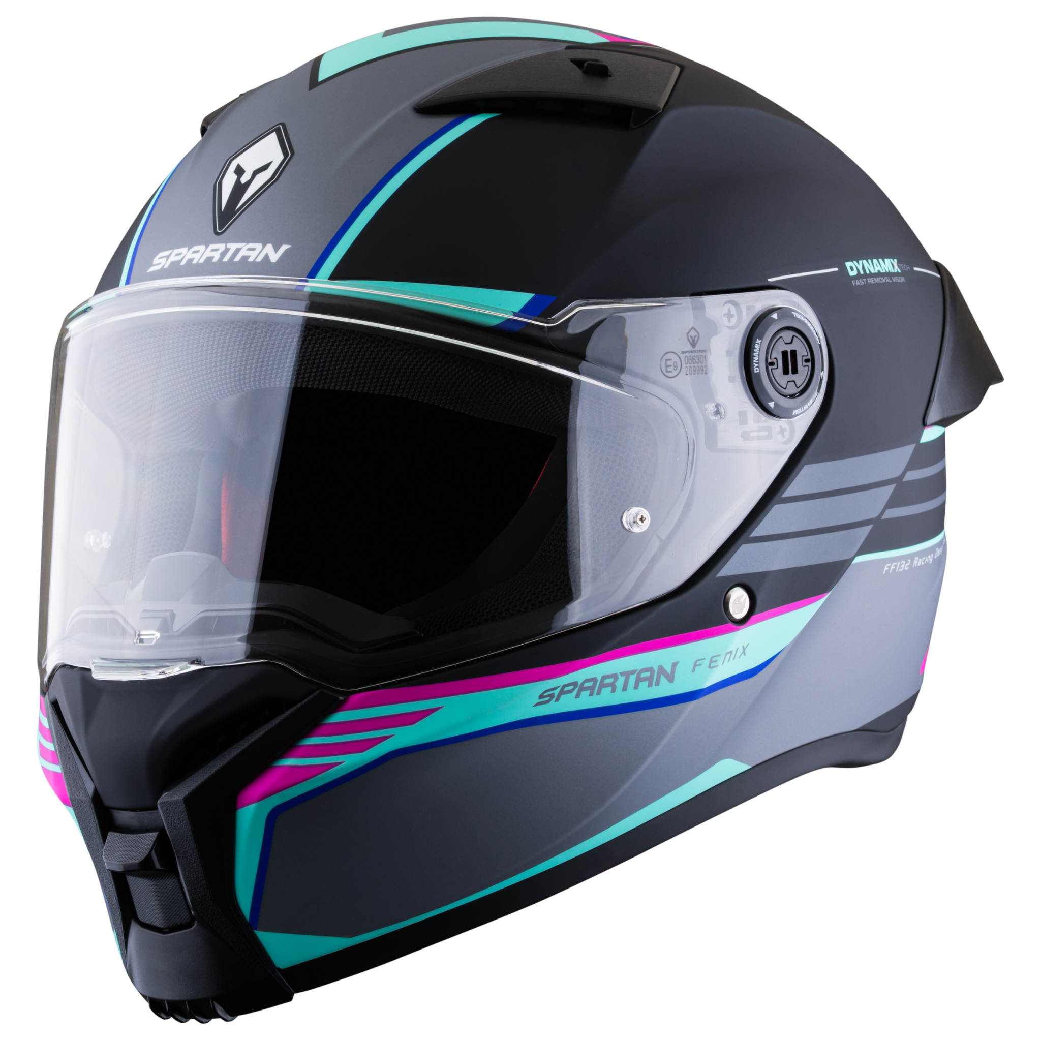 Casco SPARTAN Fenix Slab Negro Gris Turquesa Rosa