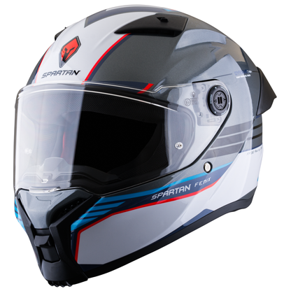 Casco SPARTAN Fenix Slab Gris Blanco Azul Rojo Brillante
