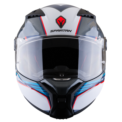 Casco SPARTAN Fenix Slab Gris Blanco Azul Rojo Brillante