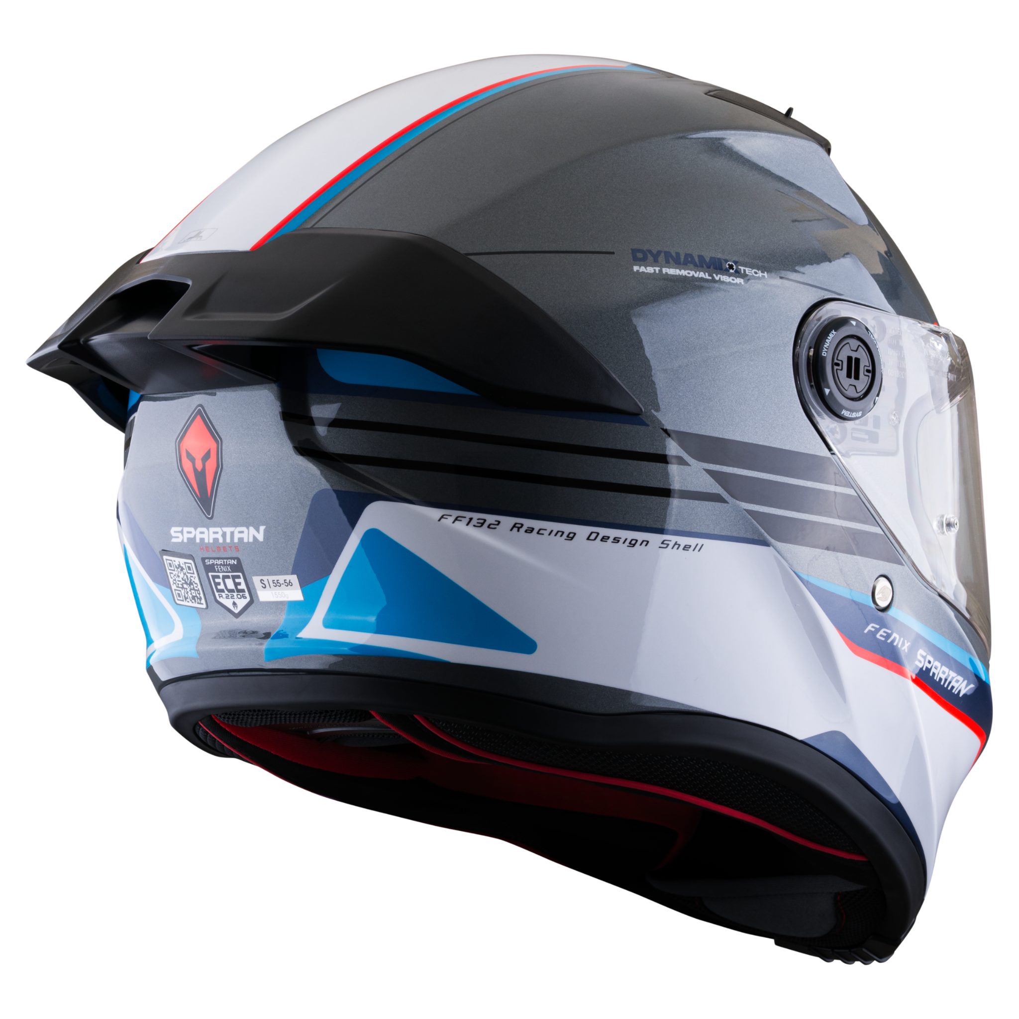 Casco SPARTAN Fenix Slab Gris Blanco Azul Rojo Brillante