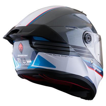 Casco SPARTAN Fenix Slab Gris Blanco Azul Rojo Brillante