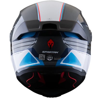 Casco SPARTAN Fenix Slab Gris Blanco Azul Rojo Brillante