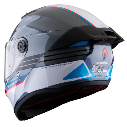 Casco SPARTAN Fenix Slab Gris Blanco Azul Rojo Brillante