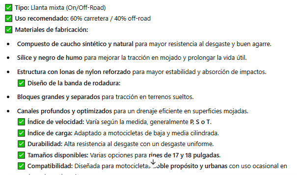 Especificaciones 
