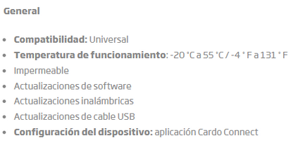 Especificaciones General CARDOSPIRIT