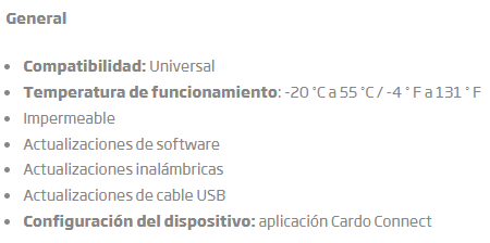 Especificaciones General CARDOSPIRIT