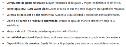 Especificaciones MICHELINCITYEXTRA
