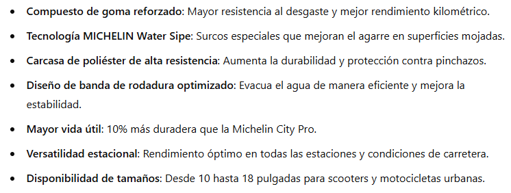 Especificaciones MICHELINCITYEXTRA
