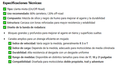 Especificaciones técnicas