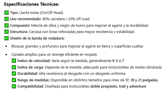 Especificaciones técnicas