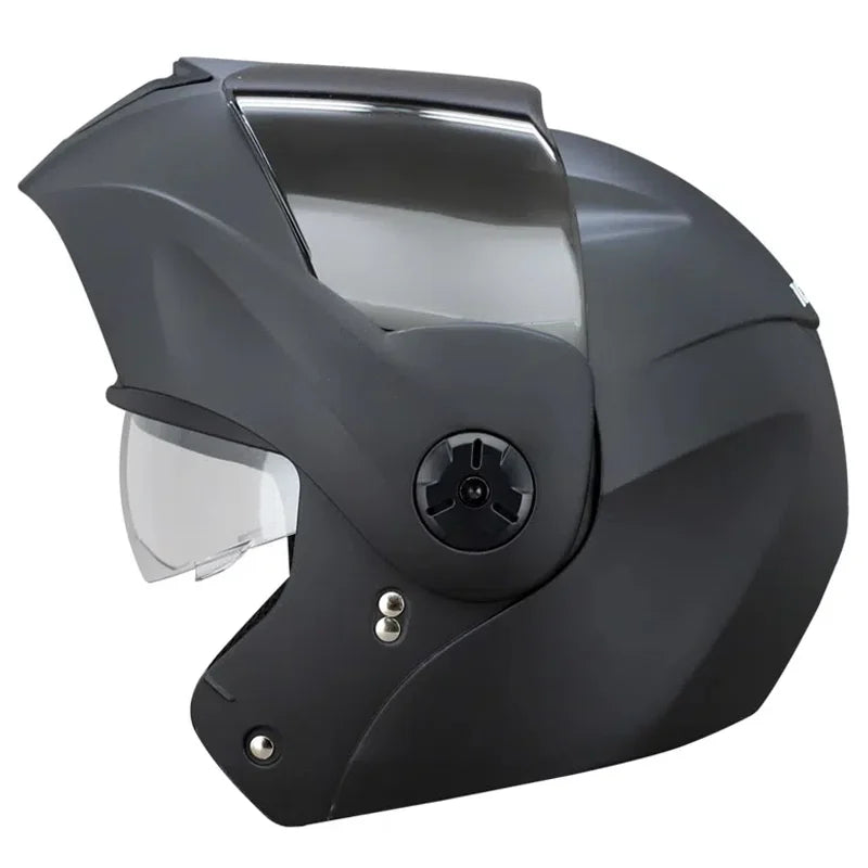 Casco abatible ICH 3110 Solid negro mate con mentonera abierta, vista lateral derecha