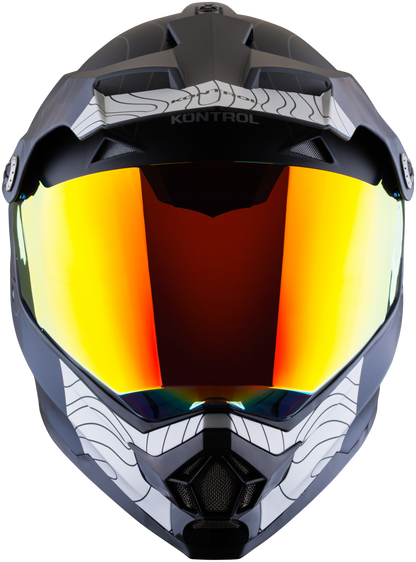Vista frontal con visor espejo del casco KONTROL 819-6 Desert negro azul
