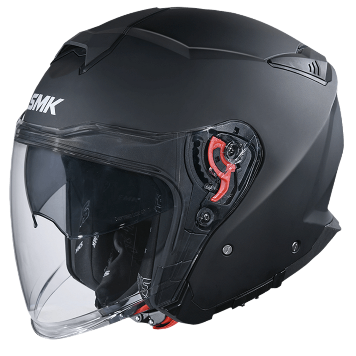 Casco SMK GTJ Negro Mate, vista frontal en ángulo