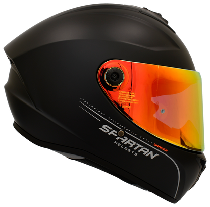 Casco Spartan Draken Solid, negro con visor naranja, vista del costado opuesto