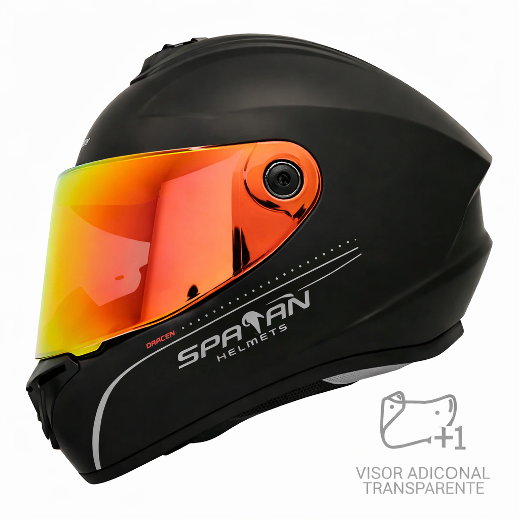 Casco Spartan Draken Solid, negro con visor naranja, vista lateral