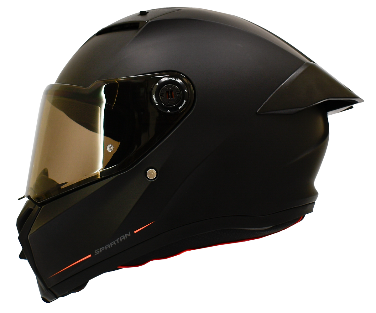 Casco Spartan Fenix negro mate con visor dorado, vista lateral izquierda